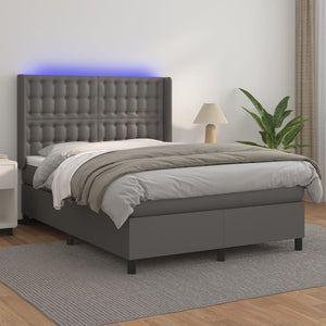 vidaXL Lit coffre avec matelas et LED Gris 140x190 cm Similicuir