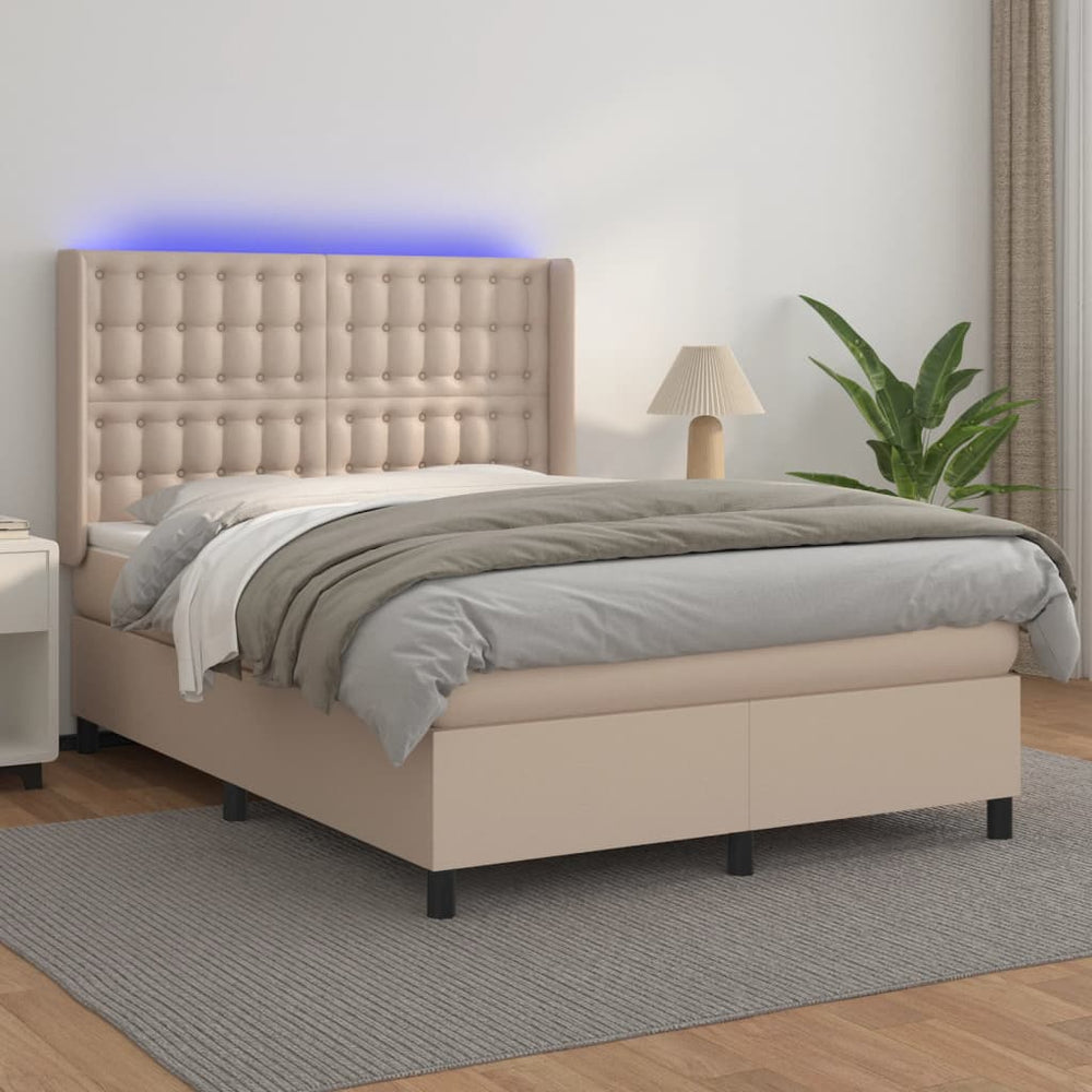 vidaXL Lit coffre avec matelas et LED Marron cappuccino 140x190cm