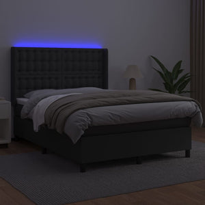 vidaXL Lit coffre avec matelas et LED noir 140x200 cm similicuir
