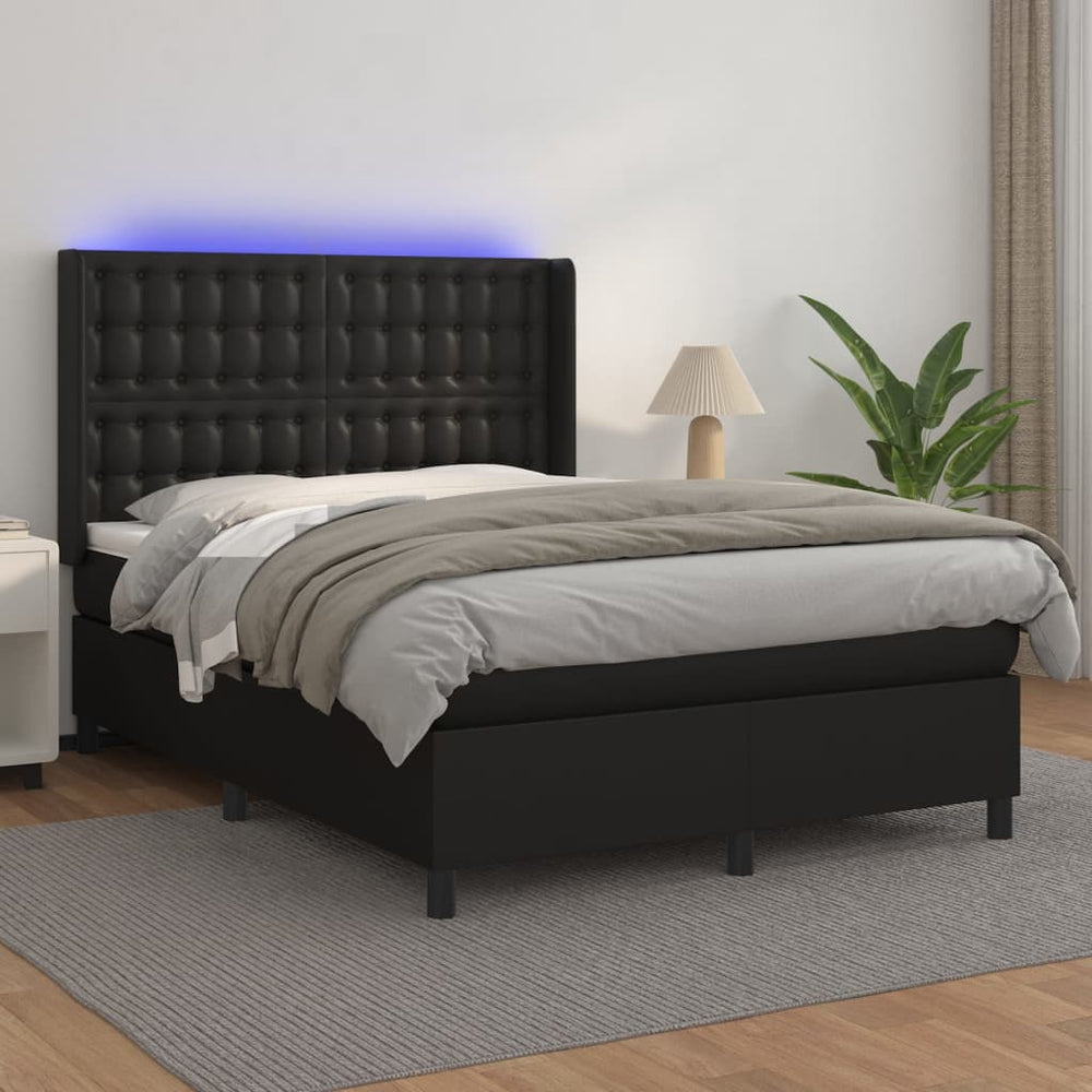 vidaXL Lit coffre avec matelas et LED noir 140x200 cm similicuir