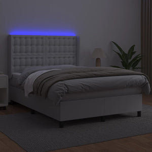 vidaXL Lit boxspring avec matelas et LED Blanc 140x200 cm Similicuir