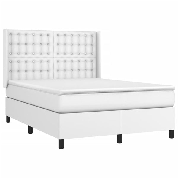 vidaXL Lit boxspring avec matelas et LED Blanc 140x200 cm Similicuir