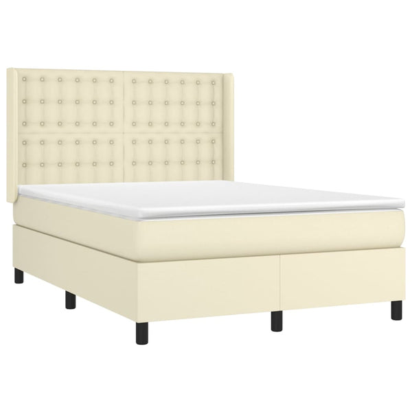vidaXL Box Spring Bed with Mattress & LED Cream 140x200 cm Faux Leather