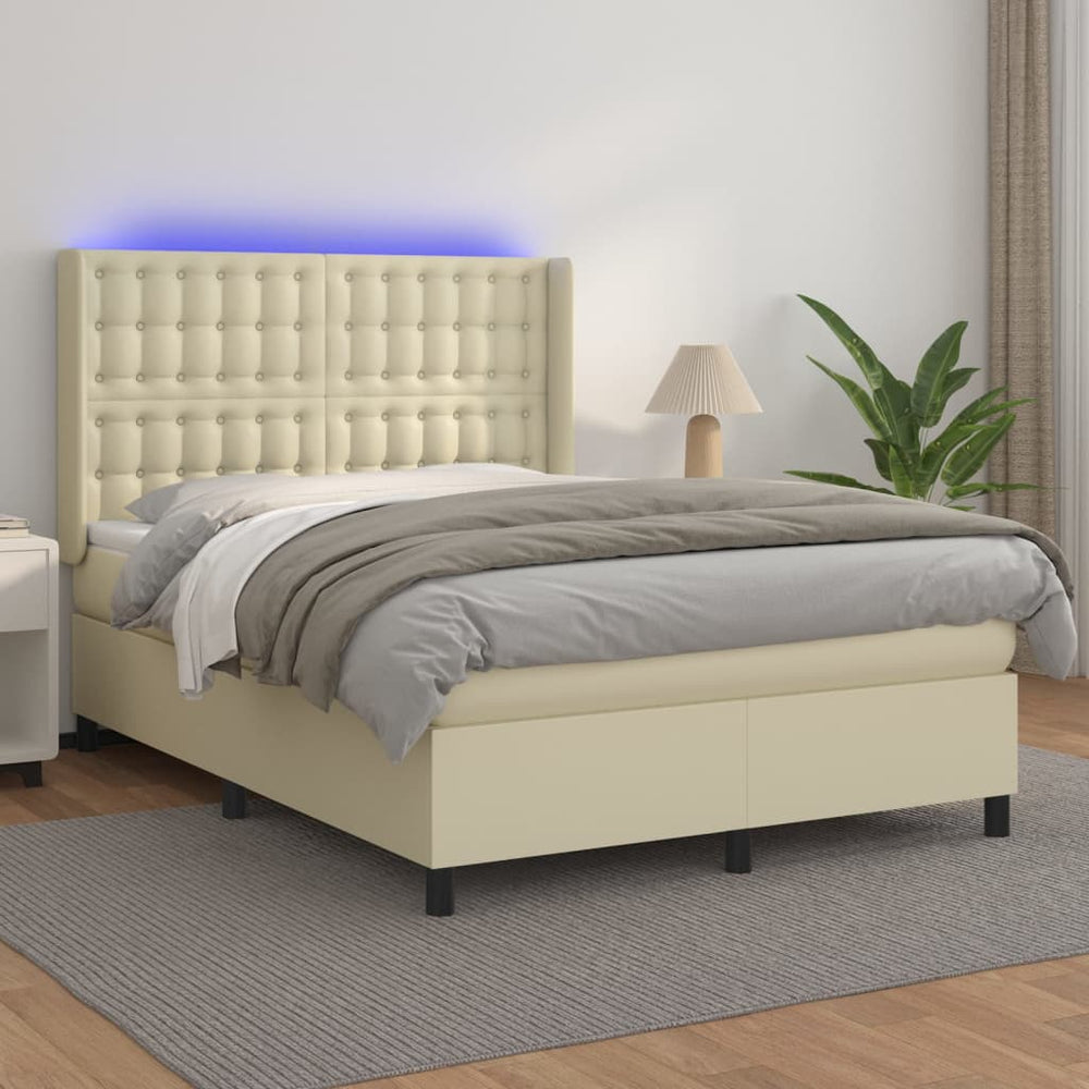 vidaXL Lit coffre avec matelas et LED Crème 140x200 cm Similicuir