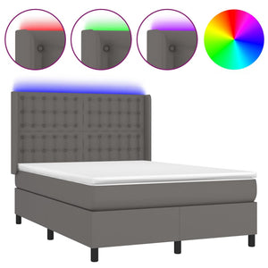 vidaXL Lit coffre avec matelas et LED Gris 140x200 cm Similicuir