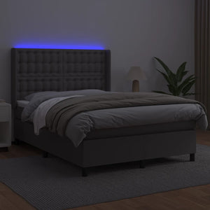 vidaXL Lit coffre avec matelas et LED Gris 140x200 cm Similicuir