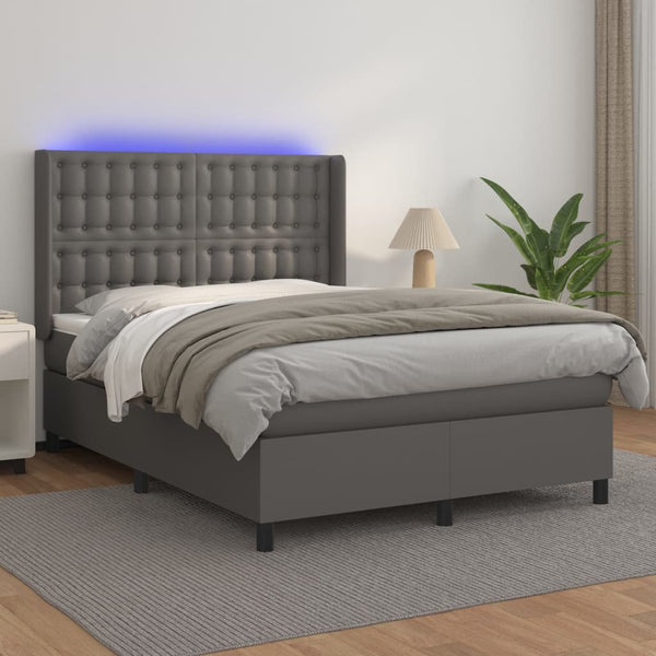 vidaXL Lit coffre avec matelas et LED Gris 140x200 cm Similicuir