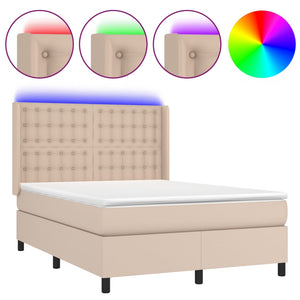 vidaXL Lit coffre avec matelas et LED Marron cappuccino 140x200 cm