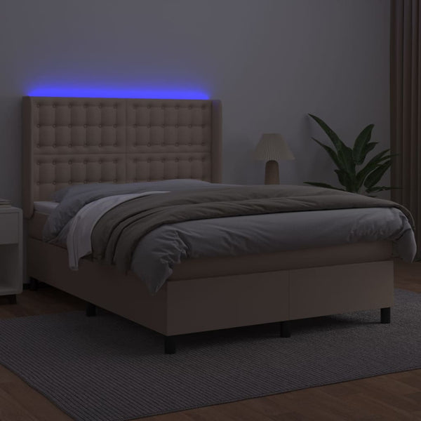 vidaXL Lit coffre avec matelas et LED Marron cappuccino 140x200 cm