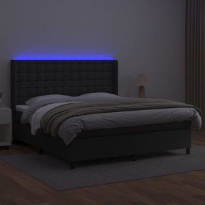 vidaXL Lit tapissier avec matelas et LED Noir 160x200 cm Similicuir