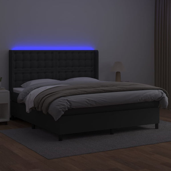 vidaXL Lit tapissier avec matelas et LED Noir 160x200 cm Similicuir