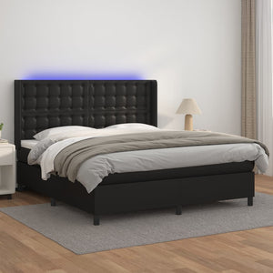 vidaXL Lit tapissier avec matelas et LED Noir 160x200 cm Similicuir