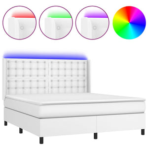 vidaXL Lit tapissier avec matelas et LED Blanc 160x200 cm Similicuir