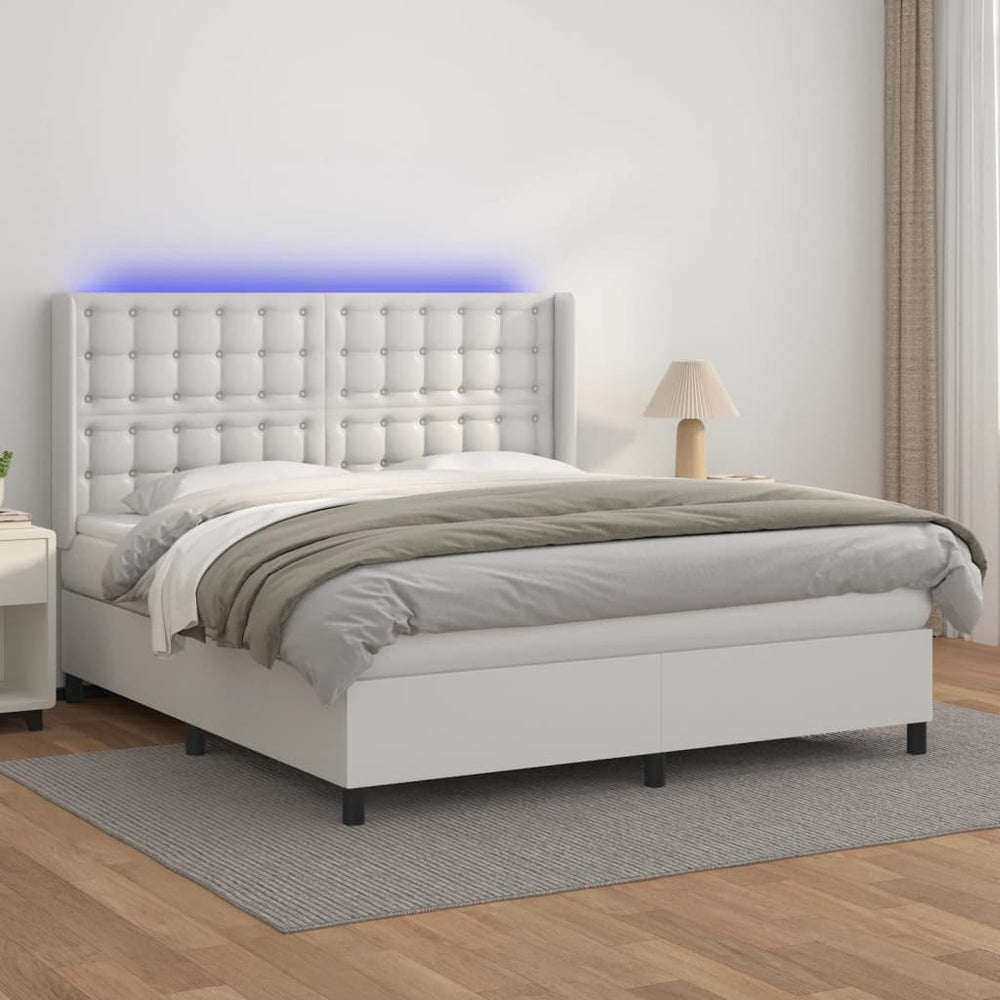 vidaXL Lit tapissier avec matelas et LED Blanc 160x200 cm Similicuir