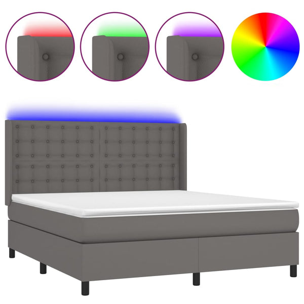 vidaXL Lit coffre avec matelas et LED Gris 160x200 cm Similicuir