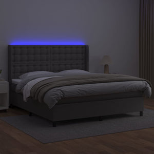 vidaXL Lit coffre avec matelas et LED Gris 160x200 cm Similicuir