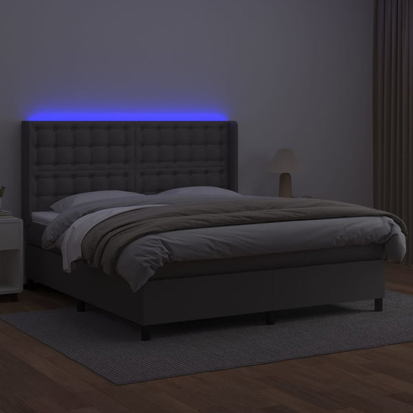 vidaXL Lit coffre avec matelas et LED Gris 160x200 cm Similicuir