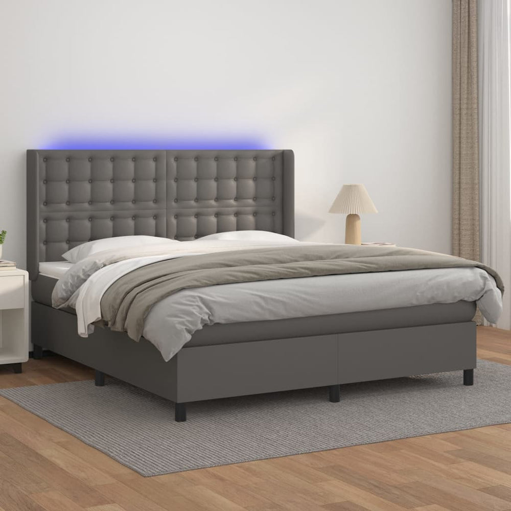 vidaXL Lit coffre avec matelas et LED Gris 160x200 cm Similicuir