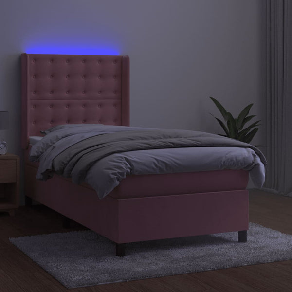 vidaXL Lit coffre avec matelas et LED Rose 80x200 cm Velours