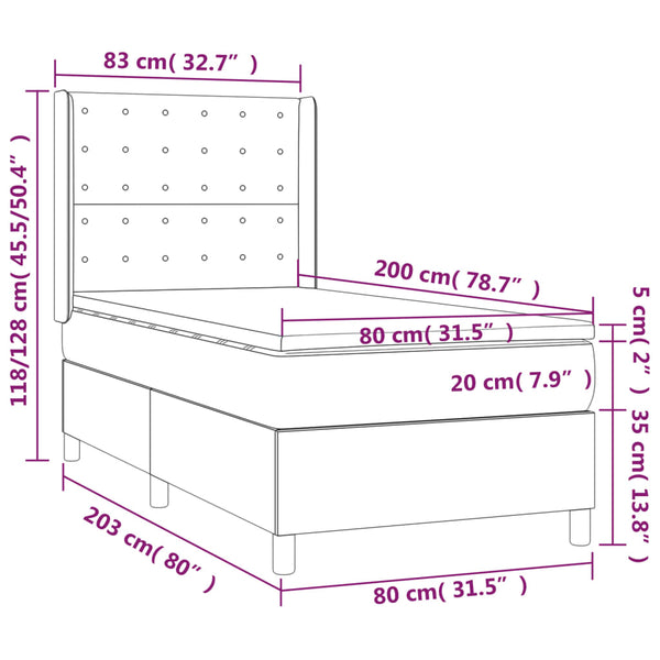 vidaXL Lit coffre avec matelas et LED Rose 80x200 cm Velours