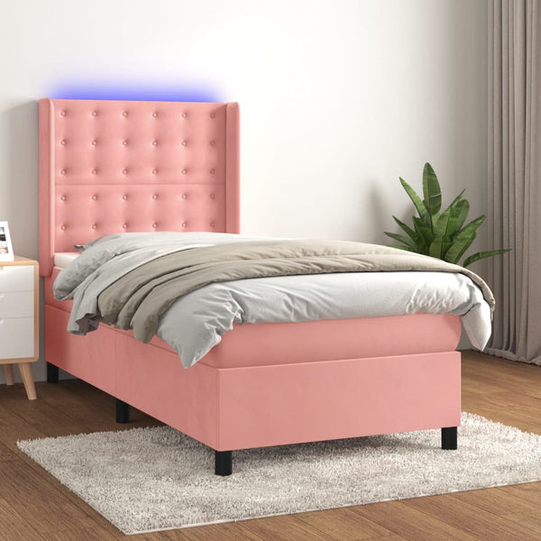 vidaXL Lit coffre avec matelas et LED Rose 80x200 cm Velours