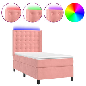 vidaXL Lit tapissier avec matelas et LED Rose 90x190 cm Velours