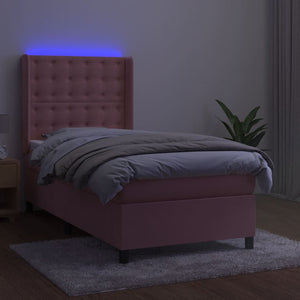 vidaXL Lit tapissier avec matelas et LED Rose 90x190 cm Velours