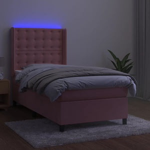 vidaXL Lit tapissier avec matelas et LED Rose 90x200 cm Velours
