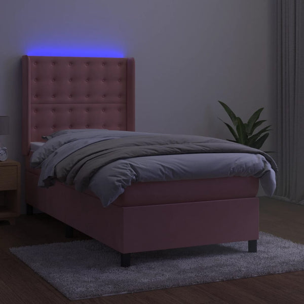 vidaXL Lit tapissier avec matelas et LED Rose 90x200 cm Velours