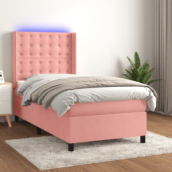vidaXL Lit tapissier avec matelas et LED Rose 90x200 cm Velours