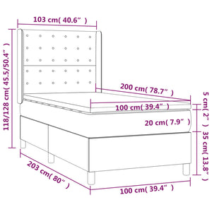Boxspringbett mit Matratze & LED Hellgrau 100x200 cm Samt