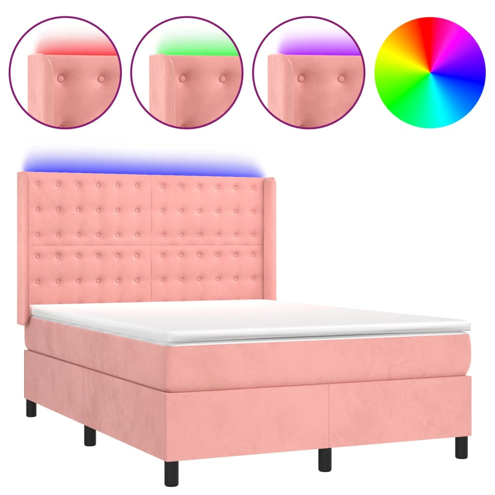 Boxspringbett mit Matratze & LED Rosa 140x200 cm Samt
