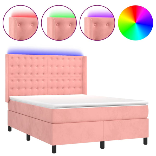 Boxspringbett mit Matratze & LED Rosa 140x200 cm Samt