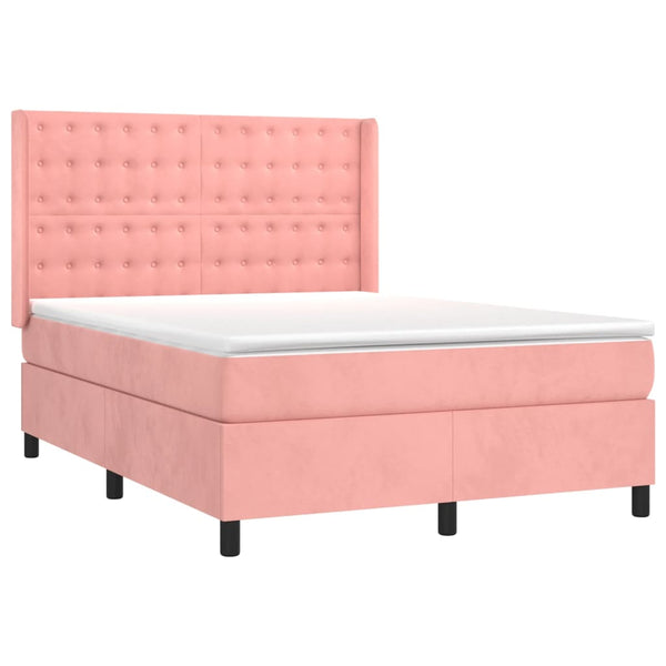 Boxspringbett mit Matratze & LED Rosa 140x200 cm Samt
