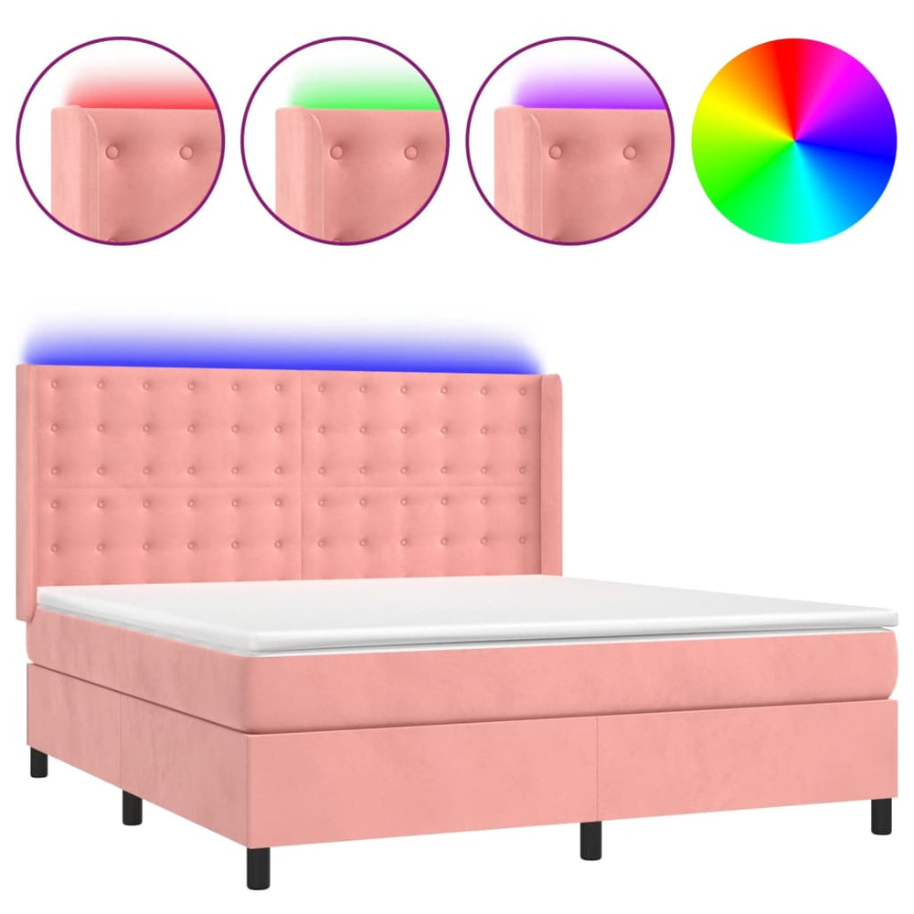 Boxspringbett mit Matratze & LED Rosa 160x200 cm Samt