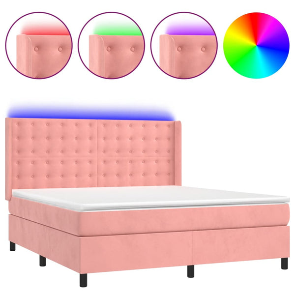 Boxspringbett mit Matratze & LED Rosa 160x200 cm Samt