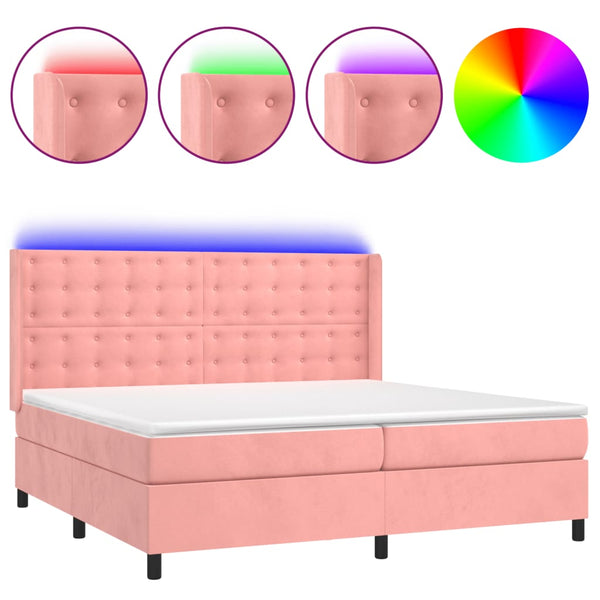 vidaXL Lit coffre avec matelas et LED Rose 200x200 cm Velours