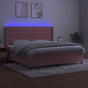 vidaXL Lit coffre avec matelas et LED Rose 200x200 cm Velours