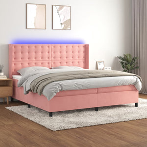 vidaXL Lit coffre avec matelas et LED Rose 200x200 cm Velours