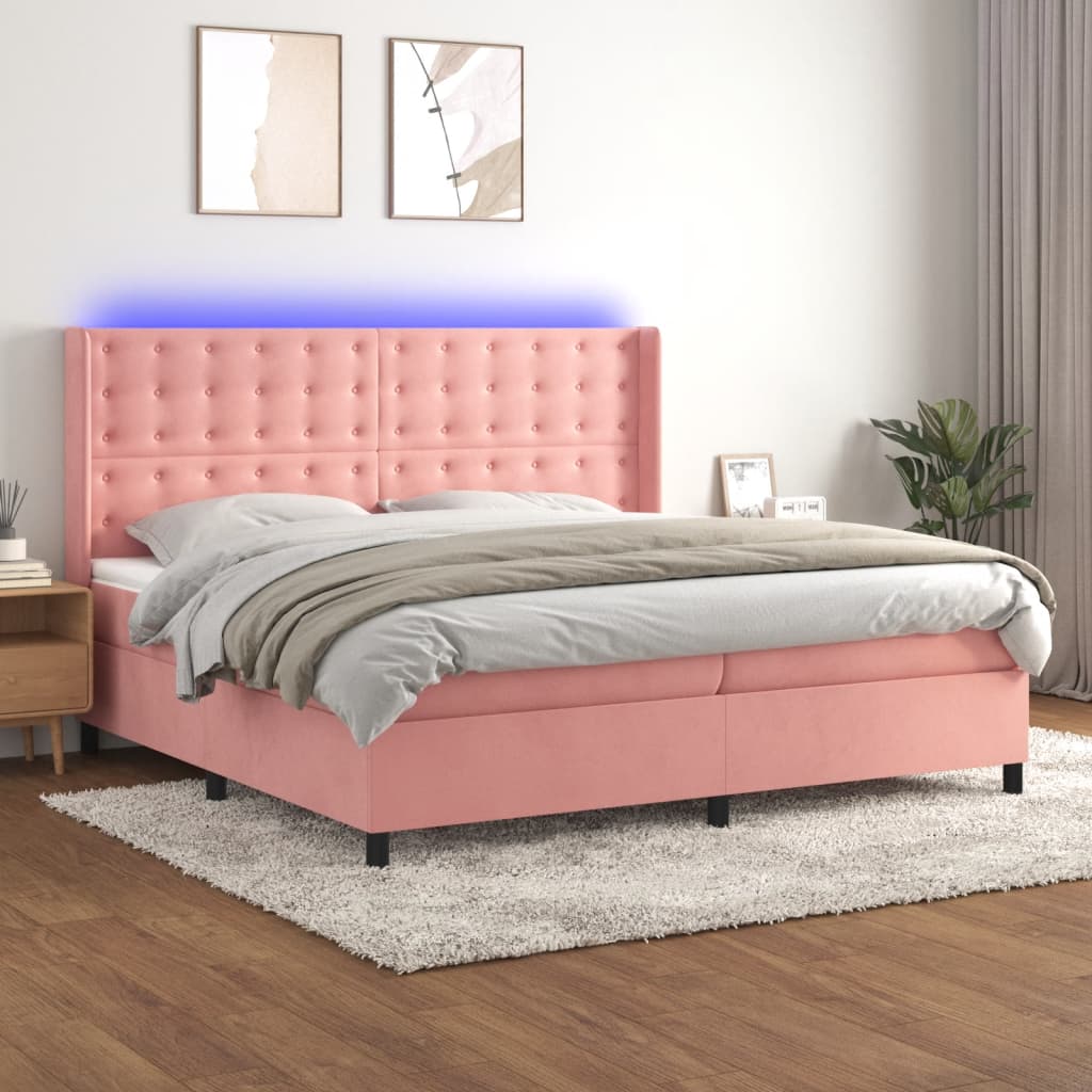 vidaXL Lit coffre avec matelas et LED Rose 200x200 cm Velours