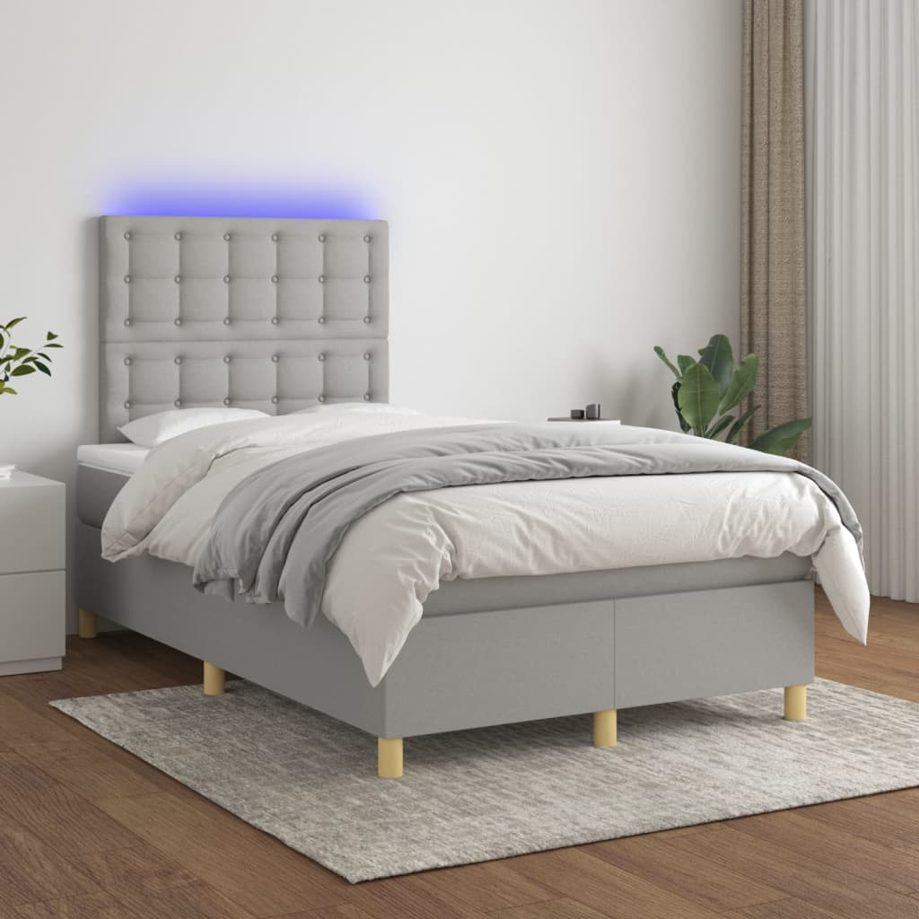 vidaXL Lit coffre avec matelas et LED Gris clair 120x200 cm Tissu