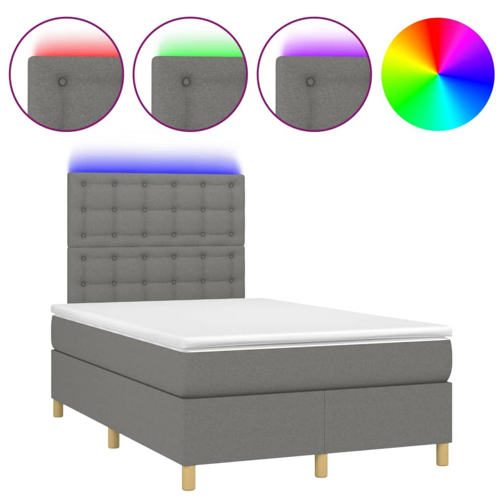 vidaXL Lit tapissier avec matelas et LED Gris foncé 120x200 cm Tissu