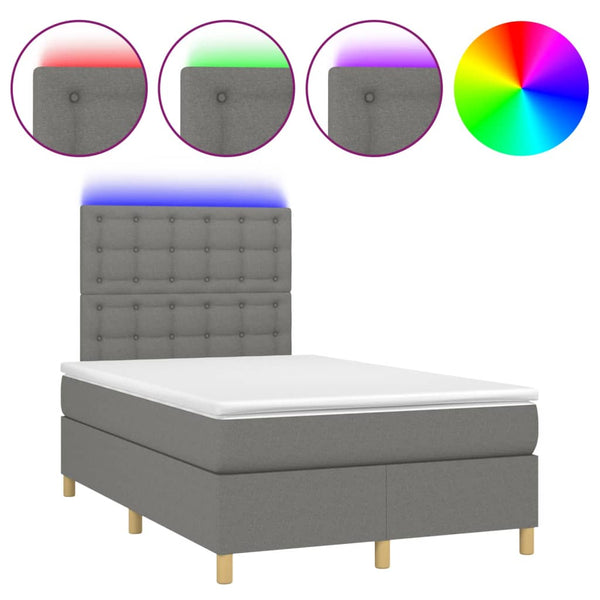 vidaXL Lit tapissier avec matelas et LED Gris foncé 120x200 cm Tissu