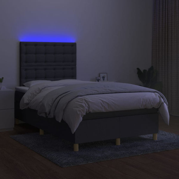 vidaXL Lit tapissier avec matelas et LED Gris foncé 120x200 cm Tissu