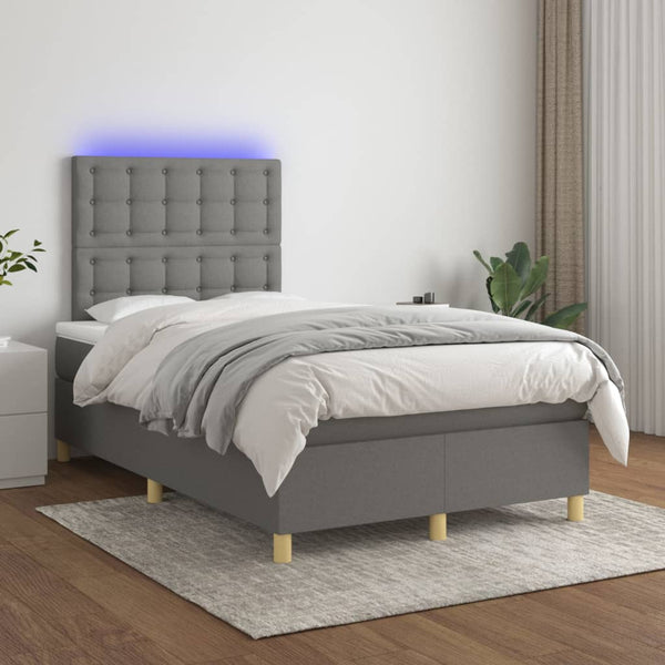 vidaXL Lit tapissier avec matelas et LED Gris foncé 120x200 cm Tissu