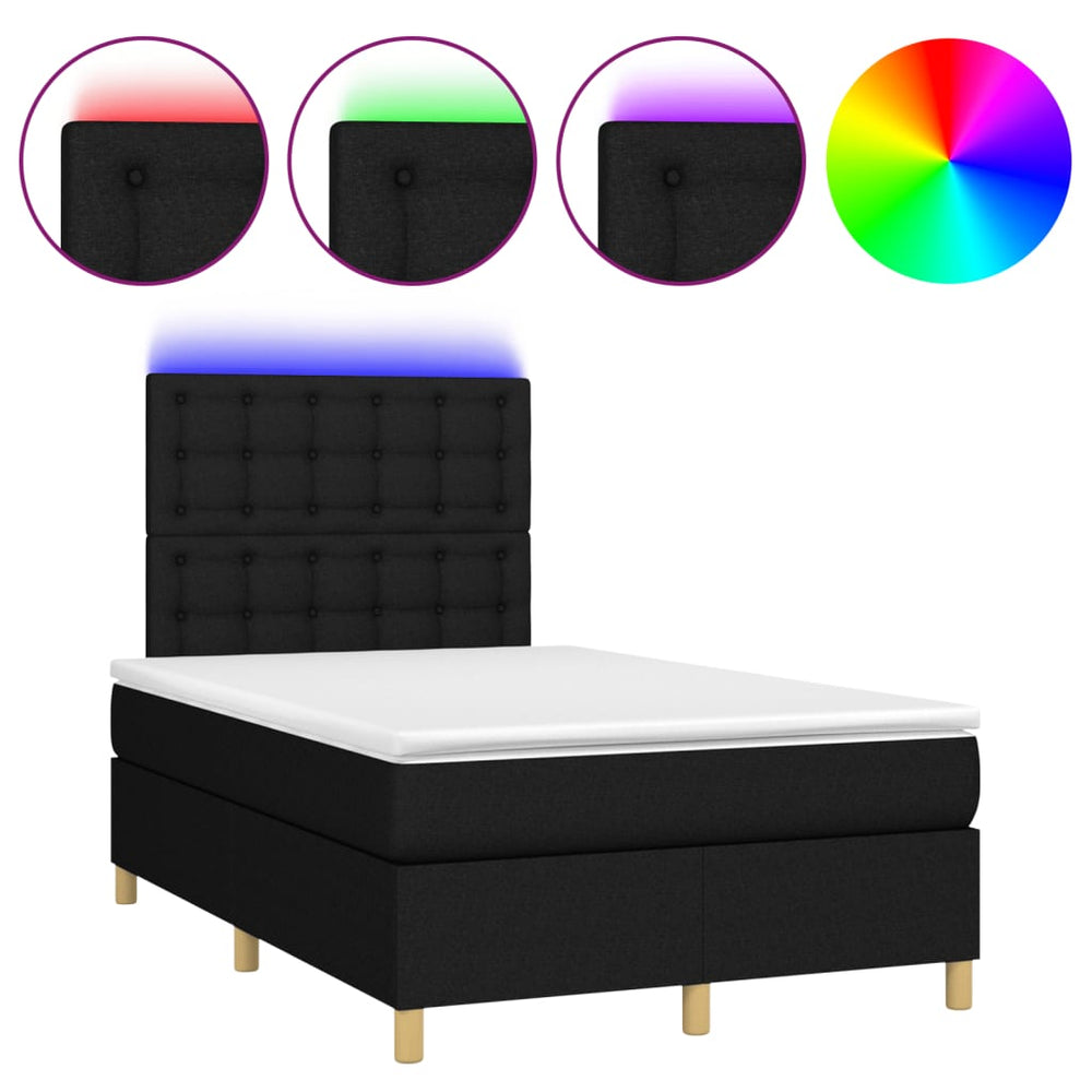 vidaXL Lit à sommier tapissier avec matelas et LED Noir 120x200 cm Tissu