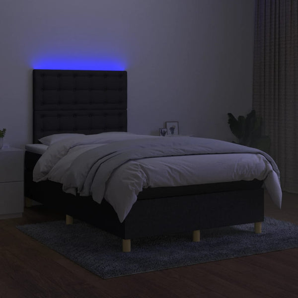 vidaXL Lit à sommier tapissier avec matelas et LED Noir 120x200 cm Tissu