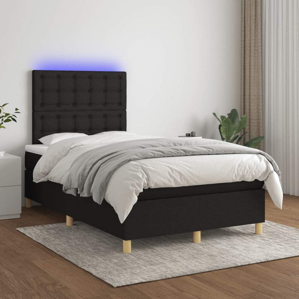 vidaXL Lit à sommier tapissier avec matelas et LED Noir 120x200 cm Tissu