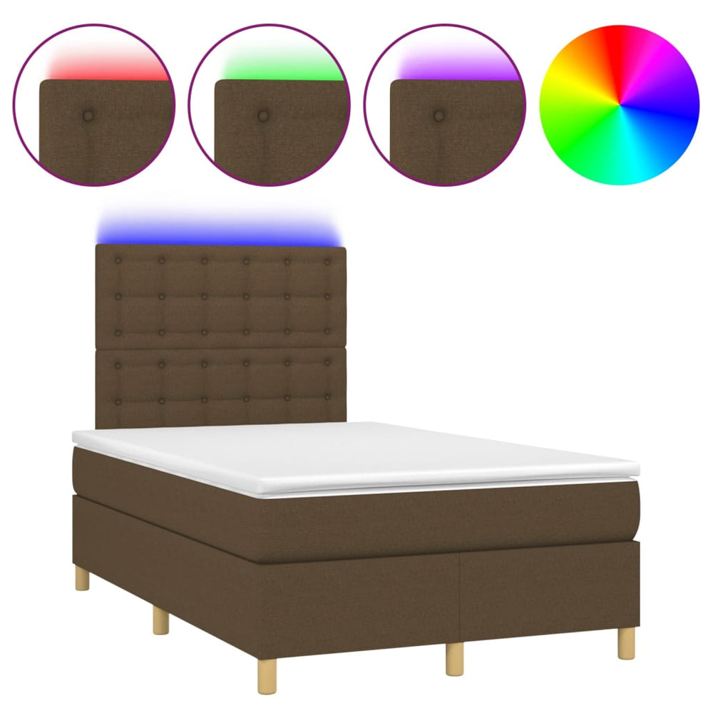 vidaXL Lit tapissier avec matelas et LED Marron foncé 120x200 cm Tissu