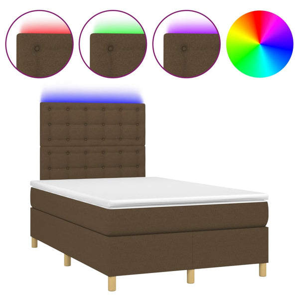 vidaXL Lit tapissier avec matelas et LED Marron foncé 120x200 cm Tissu